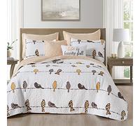 Lush Decor Rowley Birds Reversible 7 Piece Quilt Set, Full/Queen, Yellow & Gray