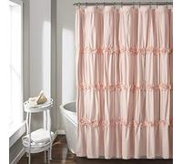 Lush Decor Ruched Bathroom Shower Curtain, x 72”, Blush Darla Rideau de Douche froncé Motif Floral 183 x 183 cm, Rose poudré