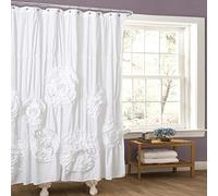 Lush Decor Serena Shower Curtain Ruffled Floral Vintage Chic Farmhouse Style Bathroom Decor White Rideau de Douche à Volants Motif Rustique Salle de Bain, Polyester, Blanc, 72" x 72\