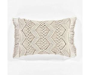 Lush Decor Studio Housse de Coussin décorative rectangulaire en macramé à Chevrons - 50,8 x 33 cm (l x L) - Neutre - pour lit, canapé ou Chaise