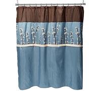 Lush Decor Triangle Home Fashions 19259 Cocoa Flower Shower Curtain, 72 X 72 inches, Blue/Brown