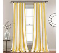 Lush Decor, Yellow Wilbur Bandes Room Darkening Window Curtain Panel Pair, 84" x 52", 84" L