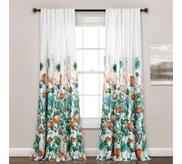 Lush Decor Zuri Flora Paire de Rideaux de fenêtre filtrant la lumière, 213,4 cm de Long x 132,1 cm de Large, Turquoise/Orange