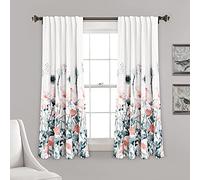 Lush Decor Zuri Flora Paire de Rideaux occultants pour fenêtre, 160 cm de Long x 132,1 cm de Large, Bleu et Corail