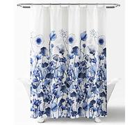 Lush Decor Zuri Flora Rideau de Douche en Tissu imprimé Floral Aquarelle, 183 cm, Bleu Marine