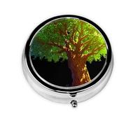 Lush Tree Mini boîte à pilules ronde, peut être mise dans un portefeuille, une poche, légère et pratique, 3 compartiments, pilulier portable,