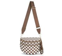 Lushandy Sac banane pour femme, sac à bandoulière à carreaux en nylon, sac banane léger, grand sac banane pour voyage, 05-blanc et marron, 12.2x5.51x8.66 inches, Sac banane à carreaux