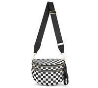 Lushandy Sacs banane pour femme, sac à bandoulière à carreaux en nylon léger, grand sac banane pour voyage, 03-Noir et Blanc, 12.2x5.51x8.66 inches, Porte-monnaie à carreaux