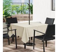 LUSHVIDA Nappe d'extérieur carrée à Fermeture éclair avec Trou pour Parasol - Nappe carrée en Faux Lin résistant à l'eau pour Pique-Nique à l'extérieur - 152,4 x 152,4 cm - Beige