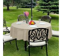 LUSHVIDA Nappe d'extérieur ronde avec trou pour parasol - Nappe ronde à fermeture éclair de 152,4 cm, en faux lin naturel résistante à l'eau pour pique-nique à l'extérieur
