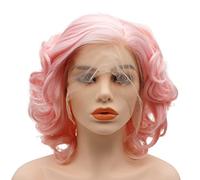 LUSHY BEAUTY Hair Synthetic Lace Front Wig Wavy Short 10inch Pink Heavy Density Realistic Wig