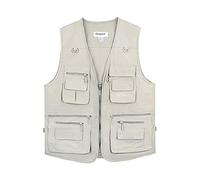 LUSI MADAM Hommes Ponlin De Plein Air Sports De Voyage Les Poches Gilets (Beige, EU 4XL / Asie 7XL)