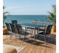 Lusiana 8 : Ensemble De Jardin En Acier Inoxydable Gris Et Textilène 8 Personnes Gris