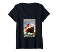 Lusitania Vintage T-Shirt avec Col en V, Femme, Noir, XL