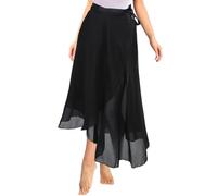 Lusofie Jupette Danse Classique Fille Longue Portefeuille de Danse Tutu Noir Femme Jupe Noire en Mousseline de Soie avec Ceinture Réglable Danse Classique Femme