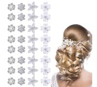 Lusofie Lot de 32 mini pinces à cheveux en forme de fleur - Strass blancs - Jolies perles de strass décoratives - Petite pince à cheveux de mariage - Accessoires de cheveux pour mariée et demoiselles