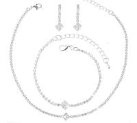 Lusofie Parure de bijoux pour femme avec collier, boucles d'oreilles et bracelet en strass - En argent - Élégant bijou de mariée - Sans allergènes - Pour mariées, demoiselles d'honneur et filles
