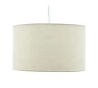 LUSSIOL - Luminaire Adèle, lustre moderne - lampe suspendue en tissu beige - forme tambour - câble plastique blanc, douille E27 - diam. 35 x H. 20 cm