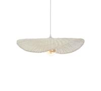 LUSSIOL - Luminaire Padang, lustre chips - lampe suspendue en rotin tressé naturel puis blanchi - câble plastique blanc, douille E27 - possibilité ampoule LED - 60W maxi, Diam. 58 x H. 11 cm