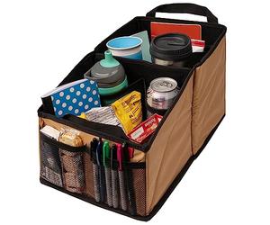 Lusso Gear Car Seat Organizer with Cup Holders for Front, Back, Passenger Seats, Truck and Van, 9 Auto Storage Compartments for Travel Organization of Trunk, Seats, Mobile Office (Tan)