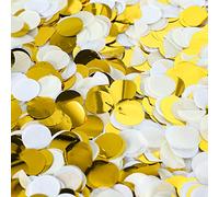 LUSSO LIA Lot de 6 000 confettis ronds en papier et aluminium de 2,5 cm pour fêtes, mariages, fêtes d'anniversaire, décoration de table ballon (crème clair, blanc, doré)