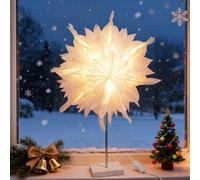 Lustaled Étoile de Noël Lumineuse sur Pied, Lampe de Table 3D Fleur en Papier, avec Ampoule LED E14 25W pour Décoration Noël Intérieur Fenêtre, Blanc 50cm