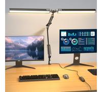 Lustaled Lampe de Bureau LED Pince, Double Tête Lampe Lecture 2000LM 20W Dimmable, 3 Couleurs & 10 Luminosités, Protection des Yeux, Noir Lampe Pince avec Prise pour Ecran PC, Architecte, Dessin