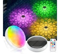 Lustaled Lumiere Piscine Solaire Flottante avec Télécommande,Rechargeable 9 Couleurs 3 Modes IP67 Étanche Lumiere Piscine Hors Sol pour Piscines, Baignoire, Spa, Étang Jardin Déco-2 Pièce