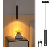 Lustaled Suspension Luminaire Rechargeable 3000mAh, Lampe Suspendue Noir LED avec Variateur Tactile Spot 24° Blanc Chaud 3000K sans Électricité pour Cuisine, Salle à Manger, Chambre, Ø4x30cm