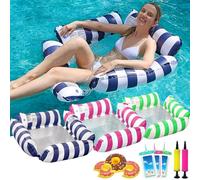 LUSTERMOON Lot de 3 chaises flottantes de piscine pour adultes, flotteurs de piscine gonflables 4 en 1 multi-usages avec porte-gobelets (bleu marine, rose, vert)