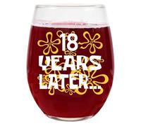 Lustige cadeaux pour le 18ème anniversaire - Design «18 ans plus tard» - Verre à vin sans pied de 15 oz - Cadeau mignon et nostalgique pour femmes, décoration de fête d'anniversaire ou cadeau