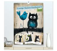 Lustige Katzen-Karikaturen - Minimalistischer Spaß mit Maus, Vogel und Co (hochwertiger Premium Wandkalender 2026 DIN A2 hoch), Kunstdruck in ... mit Fischen, Vögeln, Igeln und mehr!