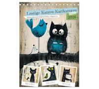 Lustige Katzen-Karikaturen - Minimalistischer Spaß mit Maus, Vogel und Co (Tischkalender 2026 DIN A5 hoch), CALVENDO Monatskalender: Comic-Katzen: ... mit Fischen, Vögeln, Igeln und mehr!