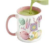 Lustiger Kaffeebecher - 330 Ml Keramik Trinkgefäß Im Häkelmuster - Moderne Kaffeetassen Als Wohndeko,für Büro Schule Bar Milch Wasser Saft Getränk Frauen Erwachsene Häkelliebhaber Geburtstagsfeier