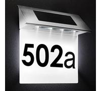 LustLocke Numéro de maison lumineux à énergie solaire, LED, pour l'extérieur, étanche IP65, avec capteur crépusculaire, en acier inoxydable et design sans fil