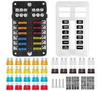 LustLocke Porte Fusible 12V avec 12 Circuits pour 12V/24V, 30 Fusibles ATC/ATO Inclus, Voyant LED, Connexions Positive et Négative, 100A Entrée, Utilisable en Voiture, Camion, Bateau, Camping-Car