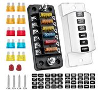 LustLocke Porte Fusible 12V Avec 6 Circuits Pour 12V/24V, Porte Fusible ATC/ATO Sans Voyant LED, Connexions Positive et Négative, Utilisable en Voiture, Camion, SUV, Bateau, Boite Fusibles Voiture