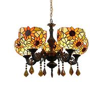 Lustre 24 Pouces 5 têtes Lustre en Verre Restaurant Café Bar Salon Chambre Lustre Lustre Tournesol Jaune