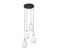 Lustre 4 lumières vertes base ronde en acier noir et verres plissés blancs