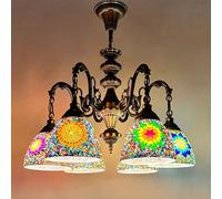 Lustre 6 lumières en mosaïque Turque Marocaine Style Tiffany, Lampe de Plafond Suspendue bohème, luminaire Multicolore Fait à la Main, décoration d'intérieur Vintage pour Salon et Salle à ma