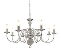Lustre 8 Lumières, Style Bougie, Argent, E14, Lampe Suspendue Classique Argenté