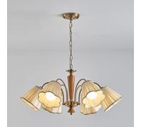 Lustre à 3 lumières en Bois, Style Moderne du Milieu du siècle, Abat-Jour en Tissu à Fleurs, Style Ferme Antique, Lampe Suspendue Spoutnik pour Salle à Manger, Chambre à Coucher, Salon, cuis