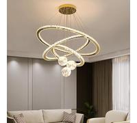 Lustre à Anneaux en Cristal à intensité Variable à 3 Niveaux, Hauteur réglable 120 cm, plafonnier LED Luxueux pour Salon, Salle à Manger, Hall d'entrée et escalier, Finition D