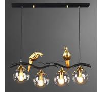 Lustre à Bulles De Lumière Mid Century Verre Globe Lustre Oiseau Créatif Design Lustre Linéaire Suspension Moderne pour Salon Îlot De Cuisine Salle à Manger, Black, Clear Glass