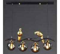 Lustre à Bulles De Lumière Mid Century Verre Globe Lustre Oiseau Créatif Design Lustre Linéaire Suspension Moderne pour Salon Îlot De Cuisine Salle à Manger, Black, Smoke Gray Glass