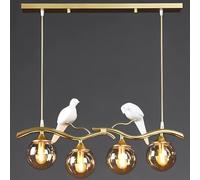 Lustre à Bulles De Lumière Mid Century Verre Globe Lustre Oiseau Créatif Design Lustre Linéaire Suspension Moderne pour Salon Îlot De Cuisine Salle à Manger, Gold, Amber Glass