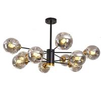 Lustre à bulles de verre en grappe de branches Spoutnik moderne à 16 lumières, plafonnier LED noir, gris fumé, verre ambré, suspension industrielle pour cuisine, salle à manger, salon, restaurant (