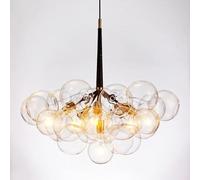 Lustre à Bulles en Verre Transparent 12/20 pour Salle à Manger, Style Moderne du Milieu du Siècle, Luminaire Suspendu à LED pour Salon, Chambre à Coucher., Gold-Black, 6 Lights 20 Balls