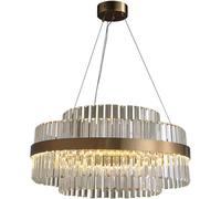 Lustre à cristal LED à plusieurs niveaux moderne en laiton, suspension à cristal 2 niveaux avec câble réglable, luminaires de plafond en laiton de luxe pour cuisine, salle à manger, salon, hall d'entr