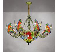 Lustre à LED pendentif Light Light Antique Tiffany Style Treated Gary With 8 Butterfly En forme de lampe à lampe suspendue pour manger Living Living Cafe Room Bar Restaurant 11 lumières Butterfly